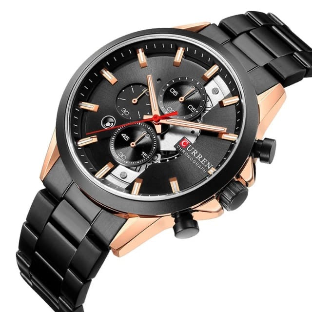 Curren Black and Rose Gold Chronograph Watch