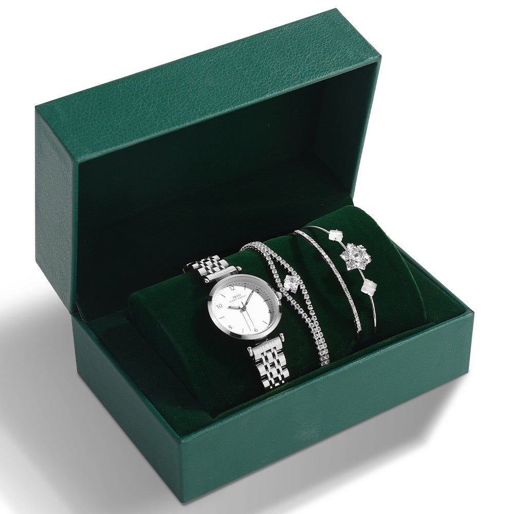 Elegant Silver Watch & Bracelet Gift Set