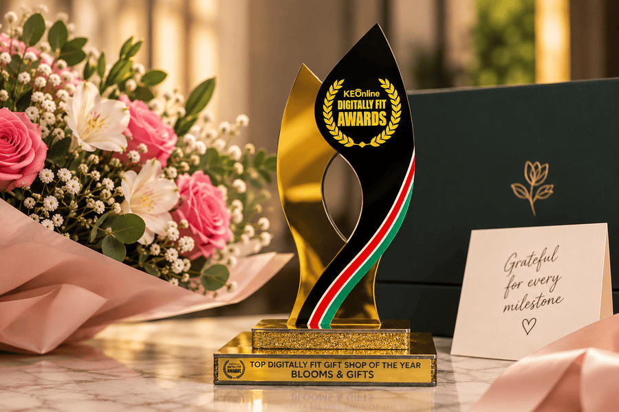Blooms & Gifts with the Digitally Fit Awards 2026 trophy