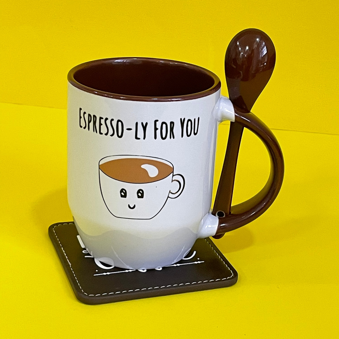 Espresso Mug & Leather Coaster (Personalized)