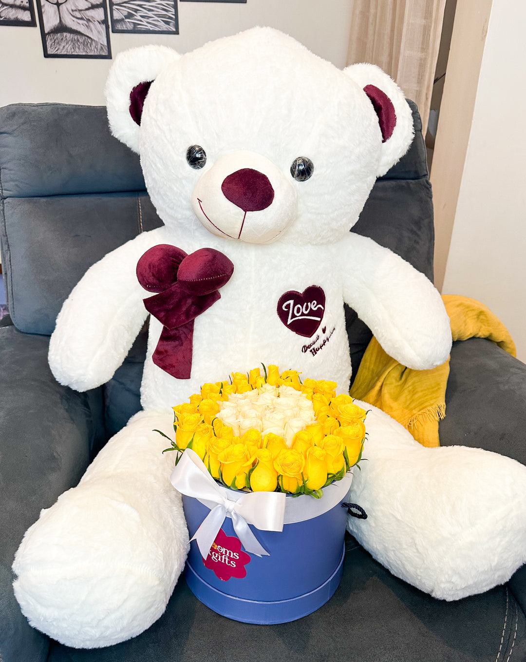 Giant Teddy with Sunshine Roses Love Box