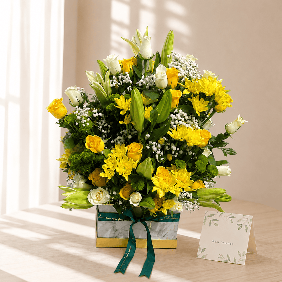 Blooms & Gifts Bella Marmo White Rose & Lily Luxury Square Box