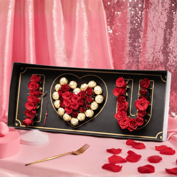 Blooms & Gifts Blushing Heart Red Roses & Chocolate Box