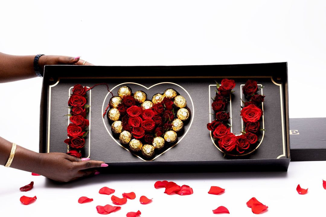 Blooms & Gifts Blushing Heart Red Roses & Chocolate Box