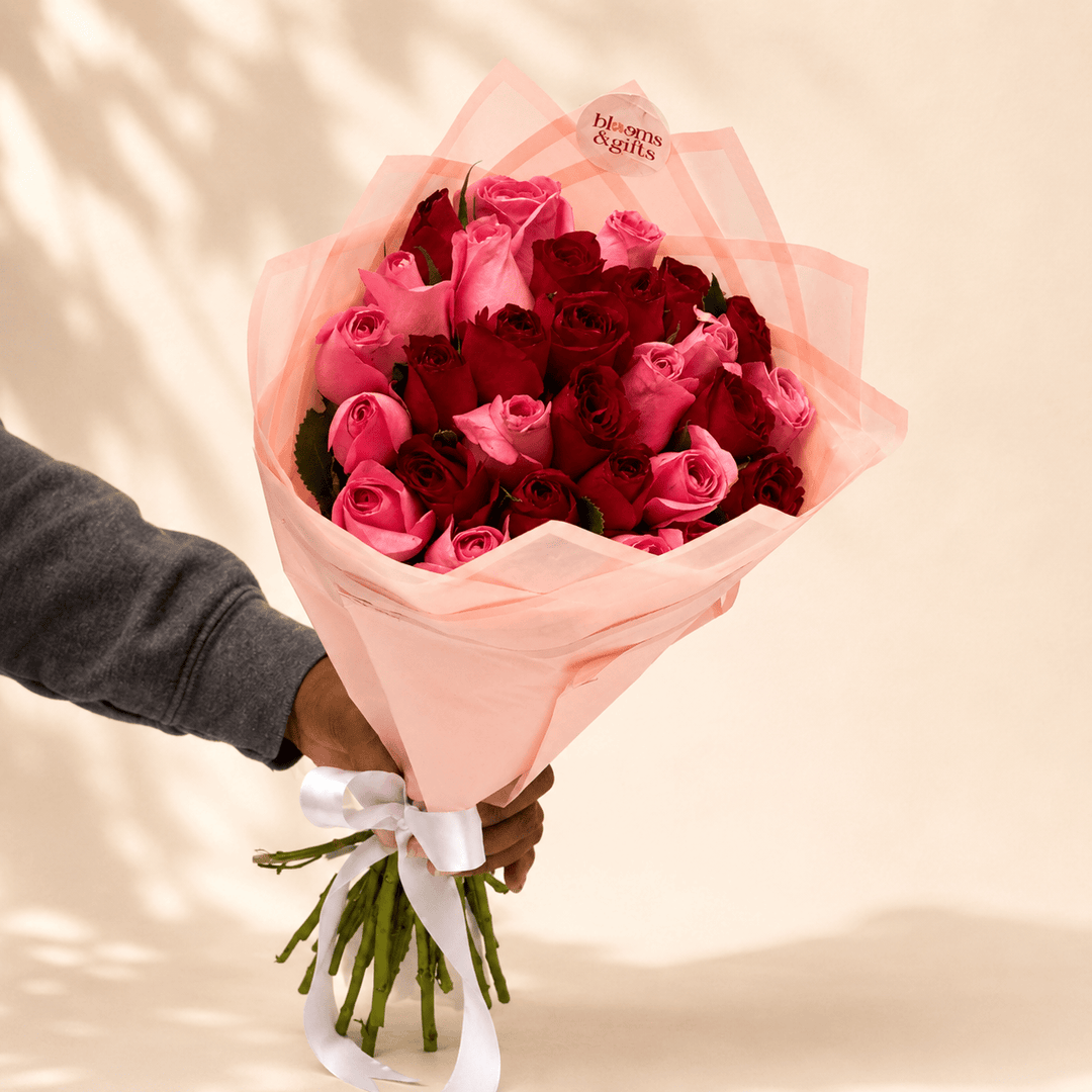 Blooms & Gifts Blushing Romance Red & Baby Pink Rose Bouquet