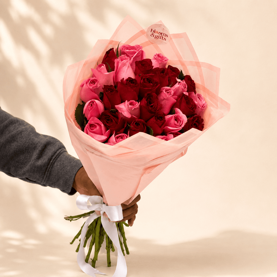 Blooms & Gifts Blushing Romance Red & Baby Pink Rose Bouquet