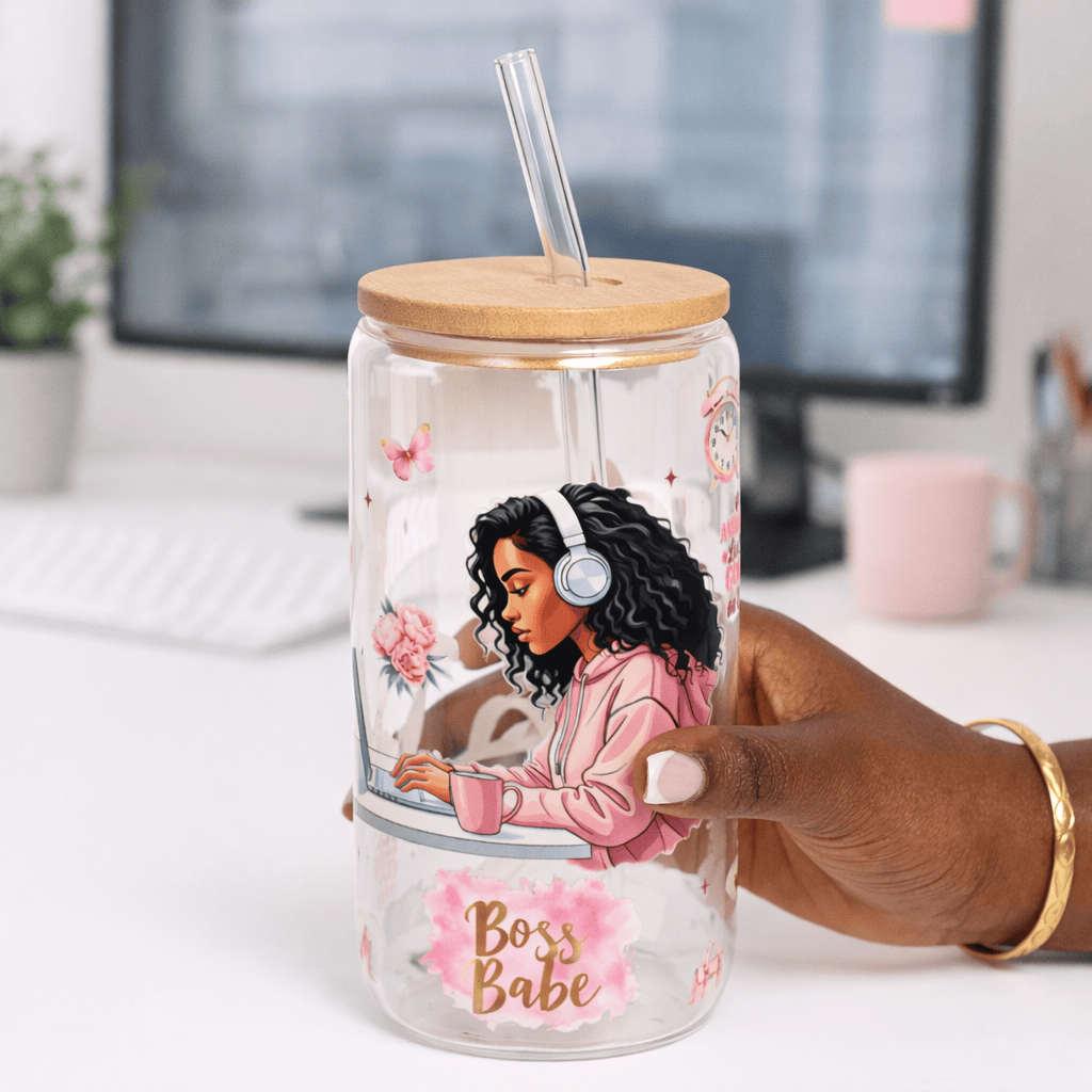 Blooms & Gifts Boss Babe 300ml Glass Water Tumbler With Wooden Lid