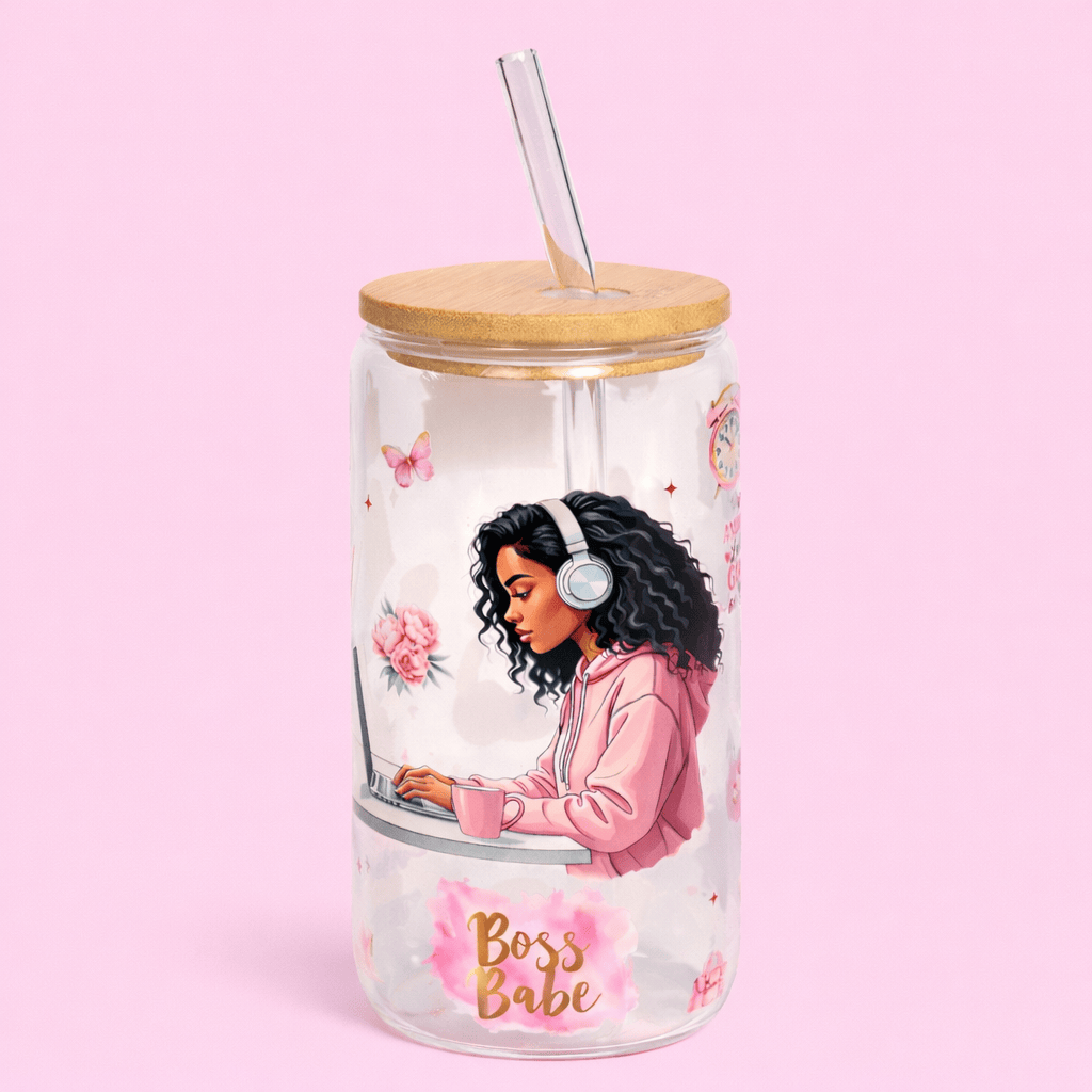 Blooms & Gifts Boss Babe 300ml Glass Water Tumbler With Wooden Lid