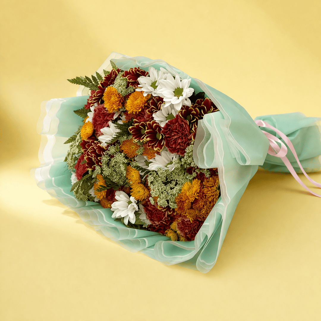 Blooms & Gifts Bright and Cherry Carnations & Mums Bouquet