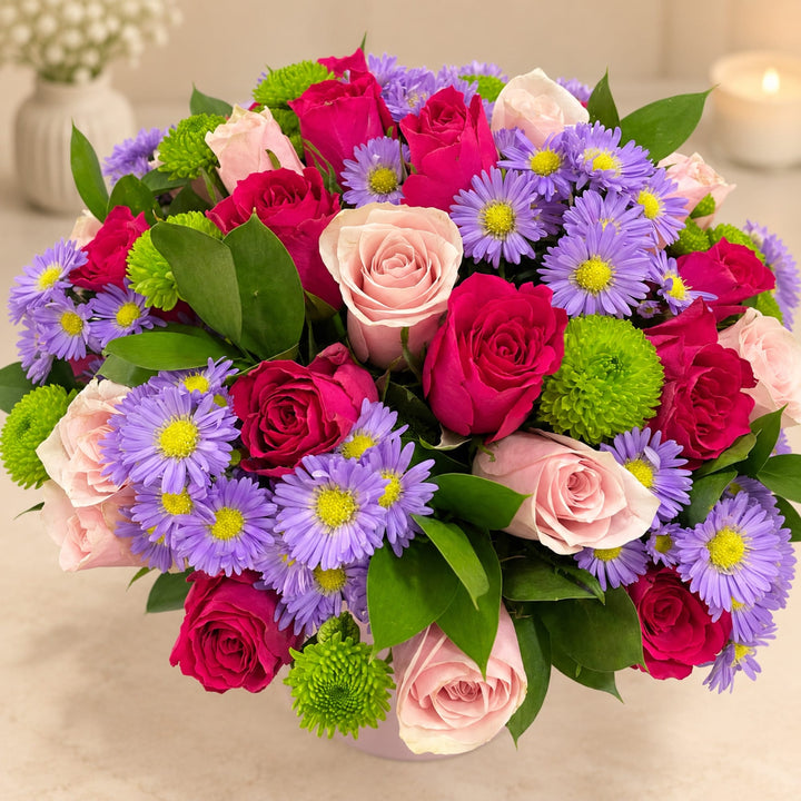 Blooms & Gifts Butterfly Kiss Pink Rose & Aster Bucket Box