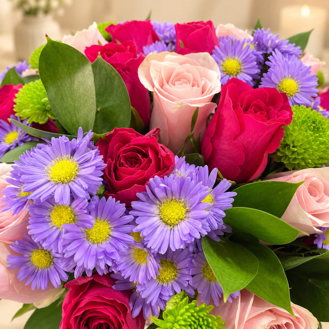 Blooms & Gifts Butterfly Kiss Pink Rose & Aster Bucket Box
