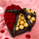 Chocolate Wrap, Red Roses and 16 Ferrero Rocher in a Heart Box