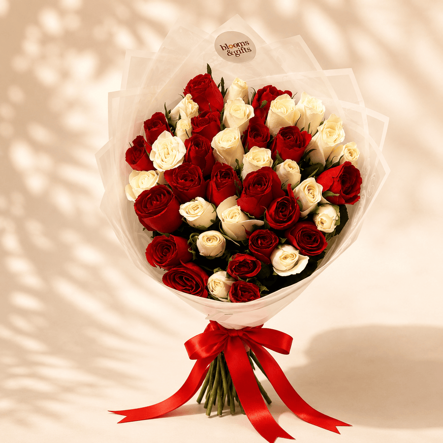 Blooms & Gifts Classique Red & White Rose Bouquet