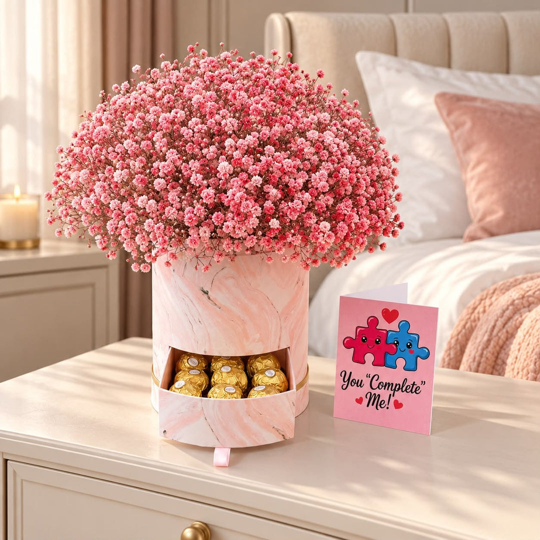 Blooms & Gifts Cloud Pink Baby's Breath Large Round Box with Card
