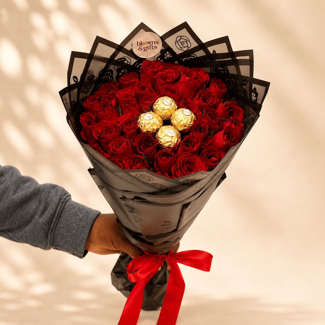 Blooms & Gifts Dolce Rosso 30 Red Roses & Ferrero Rocher Bouquet