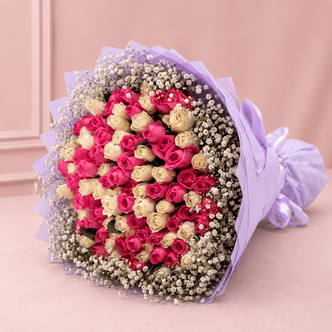 Blooms & Gifts Garden Blush – Baby Pink Rose & Baby's Breath Bouquet