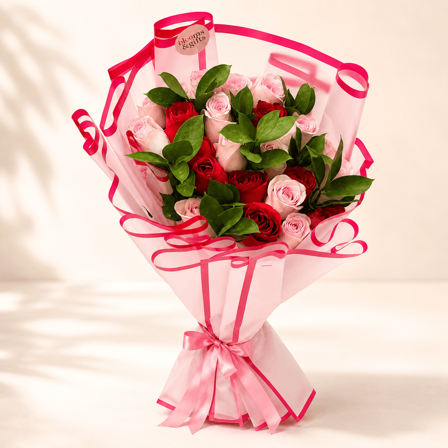 Blooms & Gifts Garden Glow Hot Pink & Blush Rose Bouquet