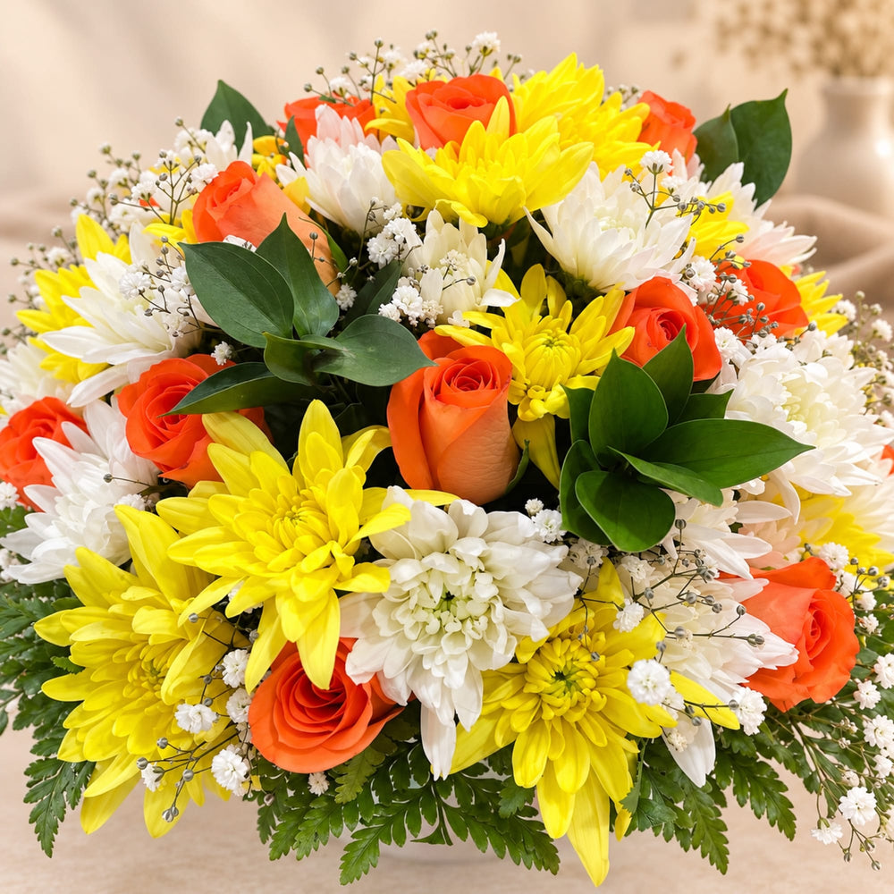 Blooms & Gifts Golden Hour Orange Rose & Mum Butterfly Bucket Box