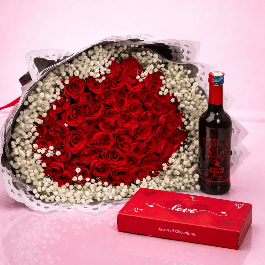 Blooms & Gifts Head Over Heels Red Roses & Cherry Gift Set