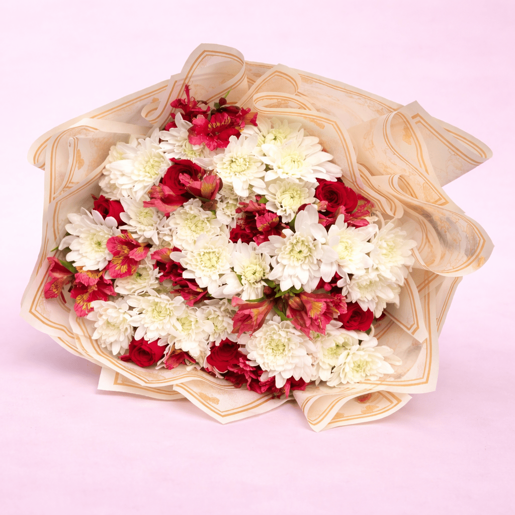 Blooms & Gifts Hot Pink Roses & Pink Alstroemeria Bouquet