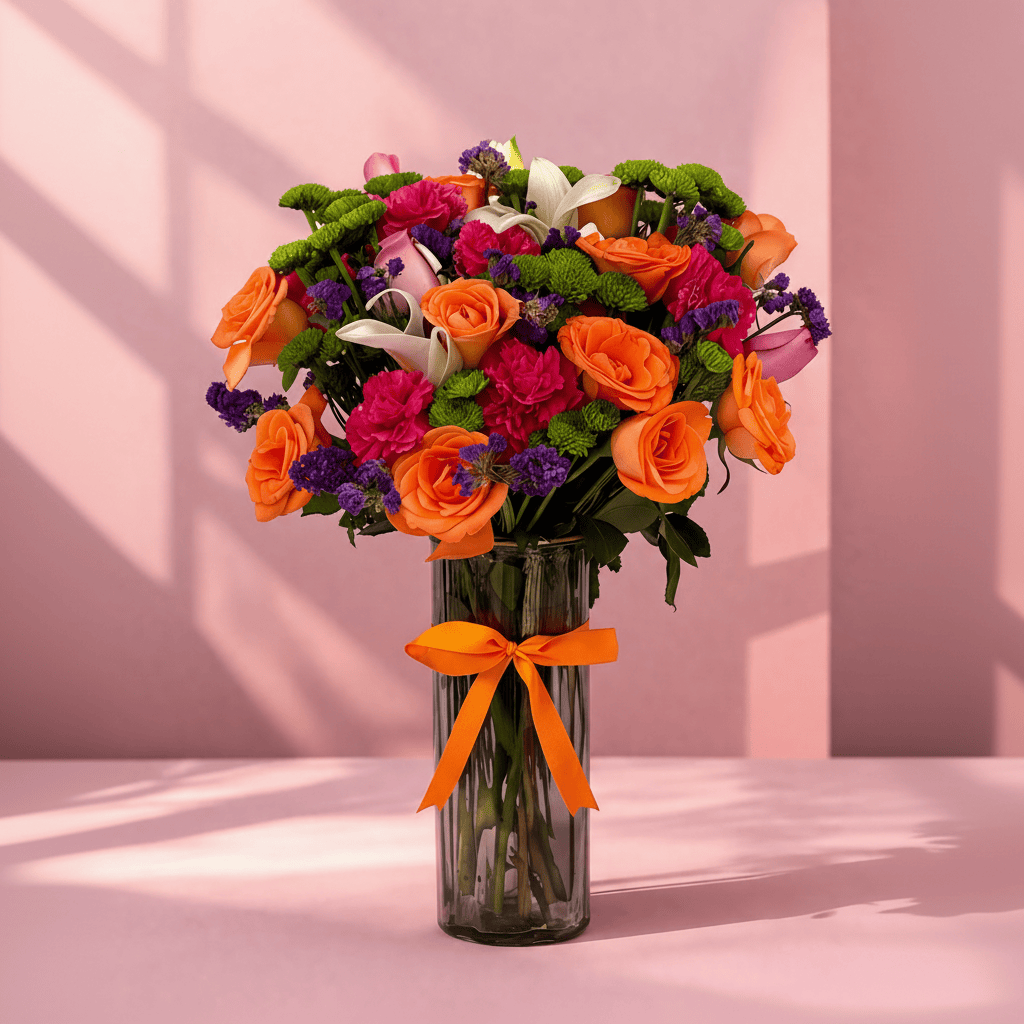 Blooms & Gifts Pastel Roses, Lilies & Carnations Vase Arrangement