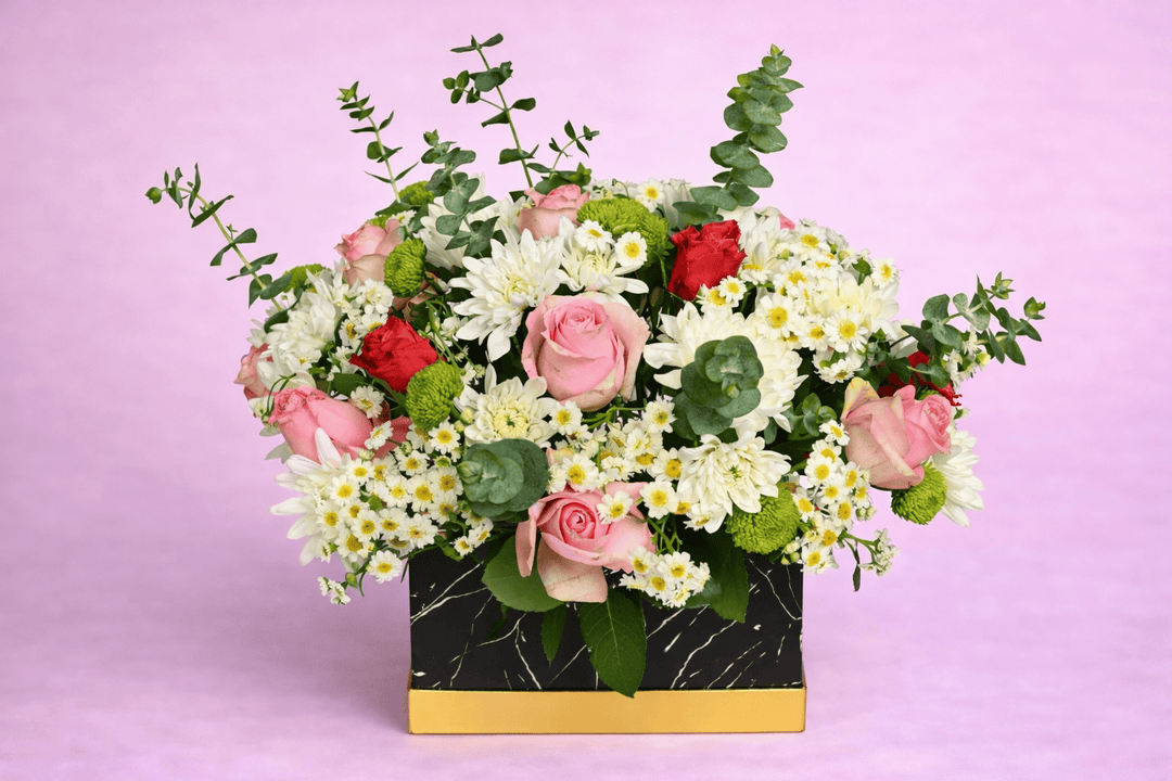 Blooms & Gifts Petal Whispers Mixed Roses & Mums Arrangement