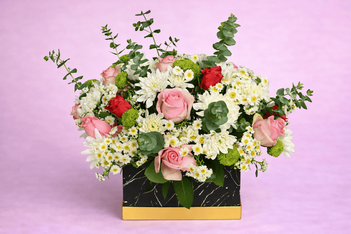 Blooms & Gifts Petal Whispers Mixed Roses & Mums Arrangement