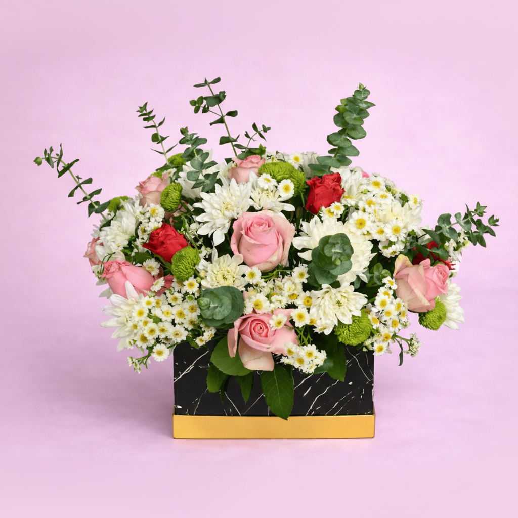 Blooms & Gifts Petal Whispers Mixed Roses & Mums Arrangement