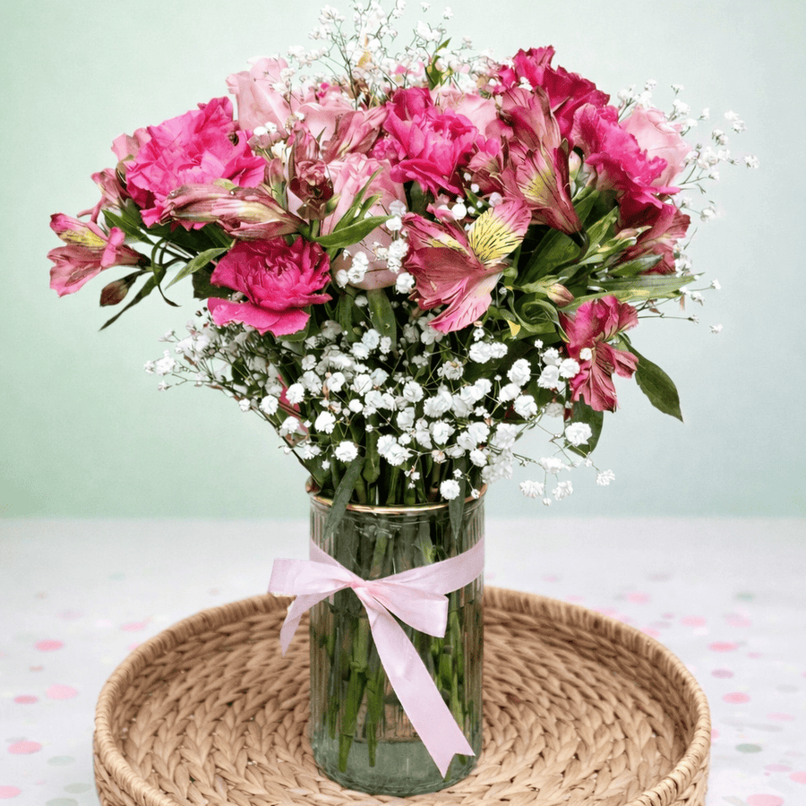 Blooms & Gifts Pink Radiance Roses, Carnations & Alstroemeria Vase Arrangement