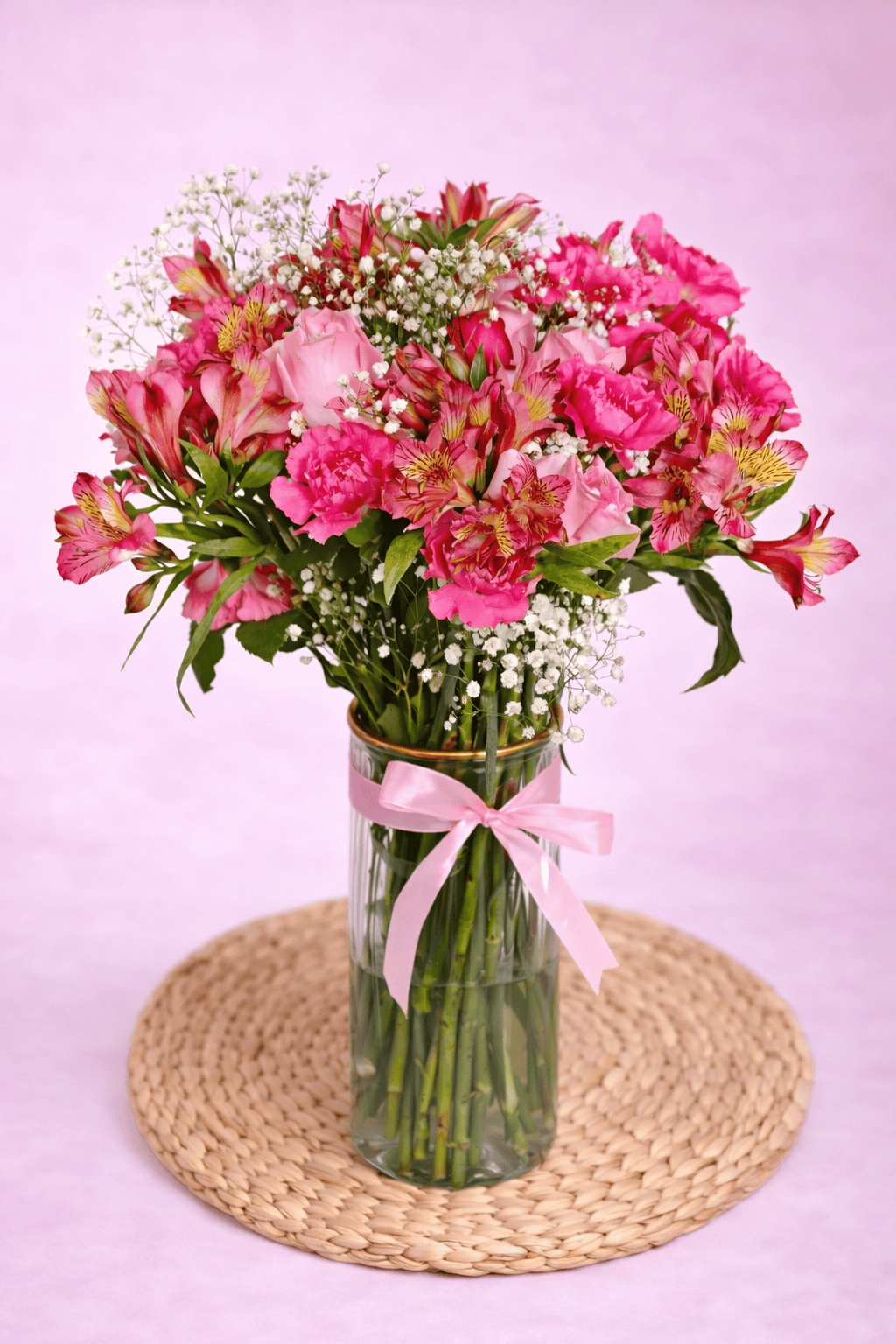 Blooms & Gifts Pink Radiance Roses, Carnations & Alstroemeria Vase Arrangement