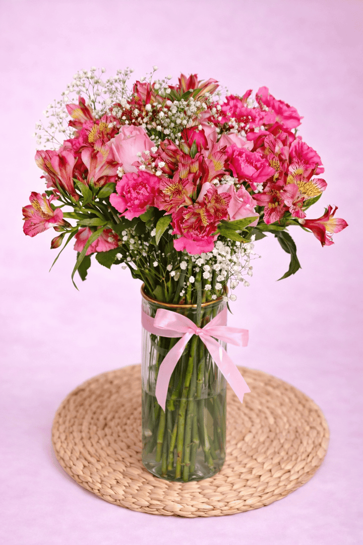 Blooms & Gifts Pink Radiance Roses, Carnations & Alstroemeria Vase Arrangement