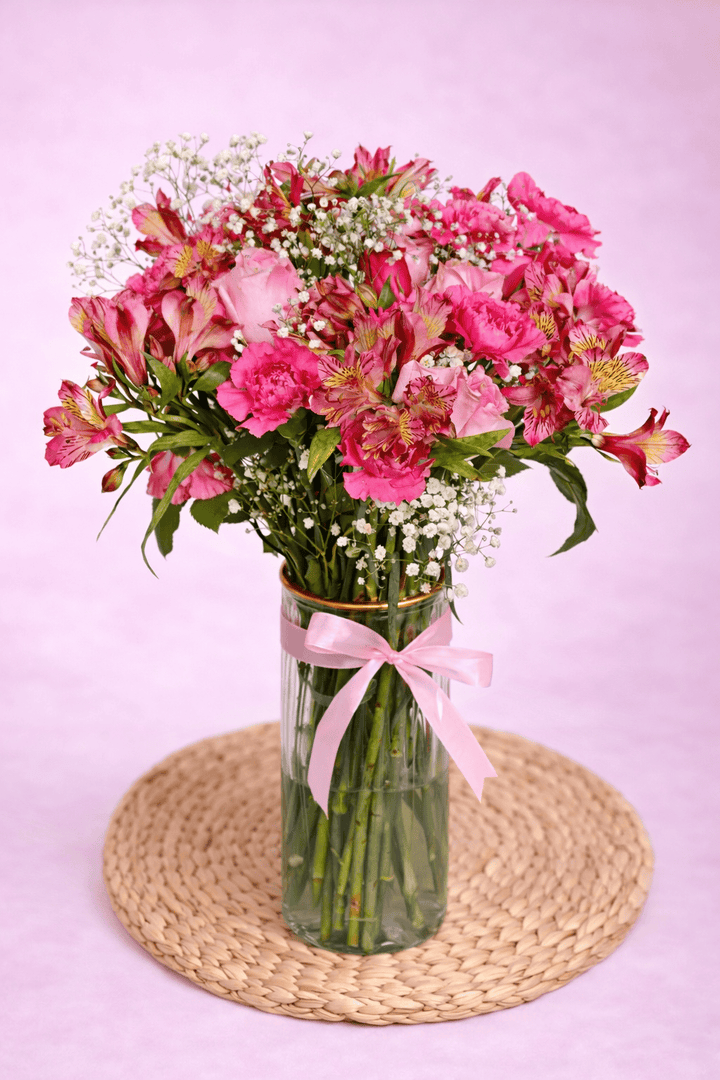 Blooms & Gifts Pink Radiance Roses, Carnations & Alstroemeria Vase Arrangement