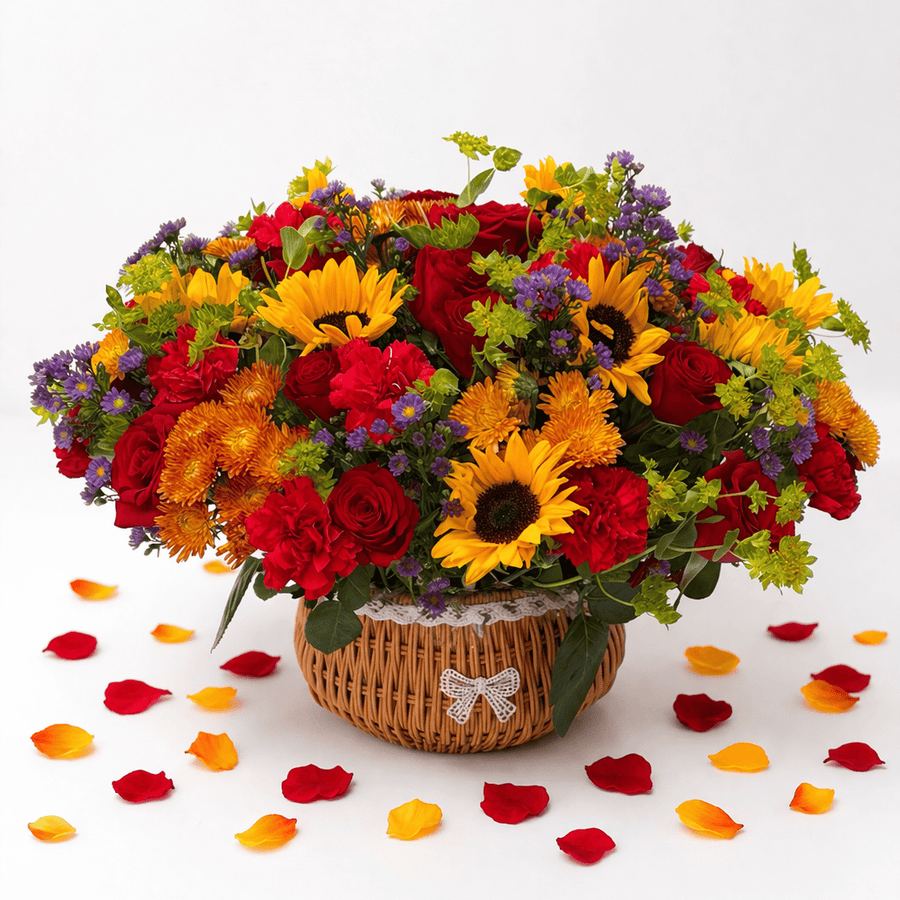 Blooms & Gifts Pure Happiness Sunflowers & Roses Basket Arrangement