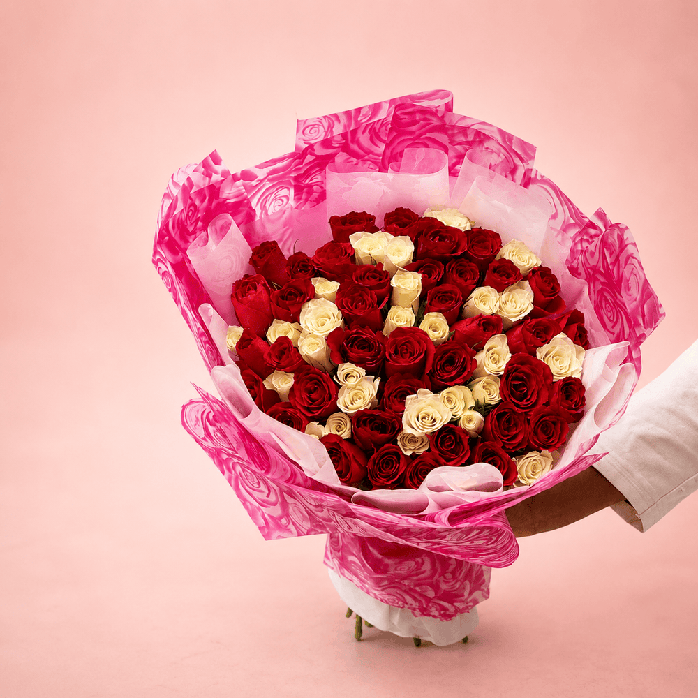 Blooms & Gifts Red & White Romance – Red & White Rose Bouquet