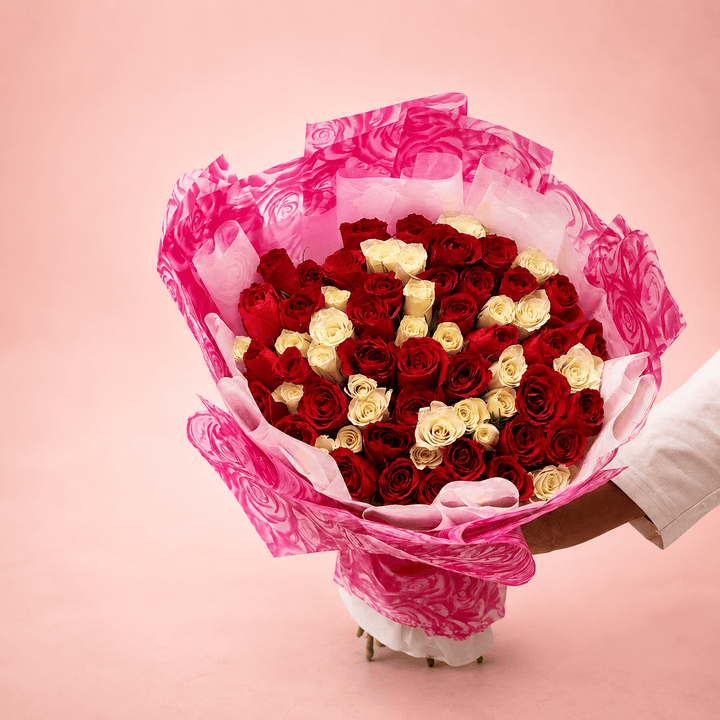 Blooms & Gifts Red & White Romance – Red & White Rose Bouquet