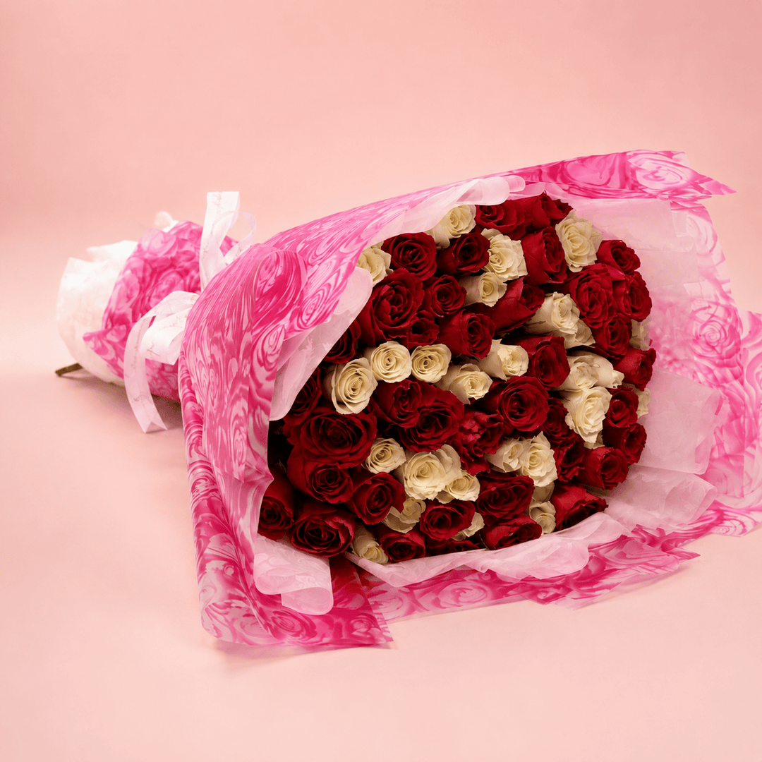 Blooms & Gifts Red & White Romance – Red & White Rose Bouquet