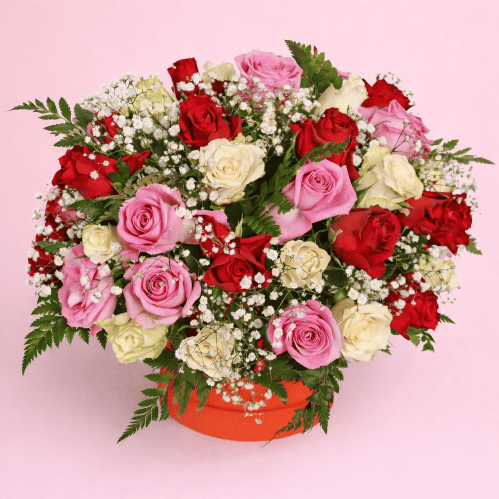 Blooms & Gifts Rose Elegance Mixed Red, White & Pink Roses Arrangement