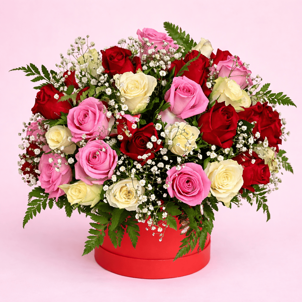 Blooms & Gifts Rose Elegance Mixed Red, White & Pink Roses Arrangement