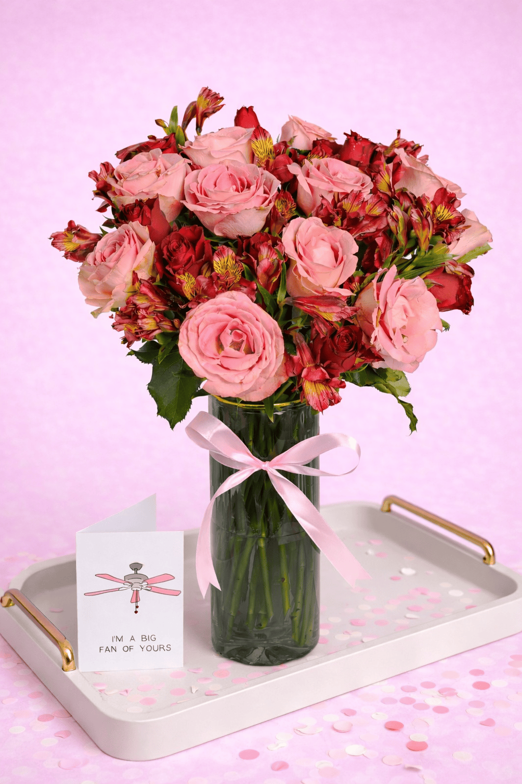 Blooms & Gifts Rosé Garden Red & Pink Roses Vase Arrangement
