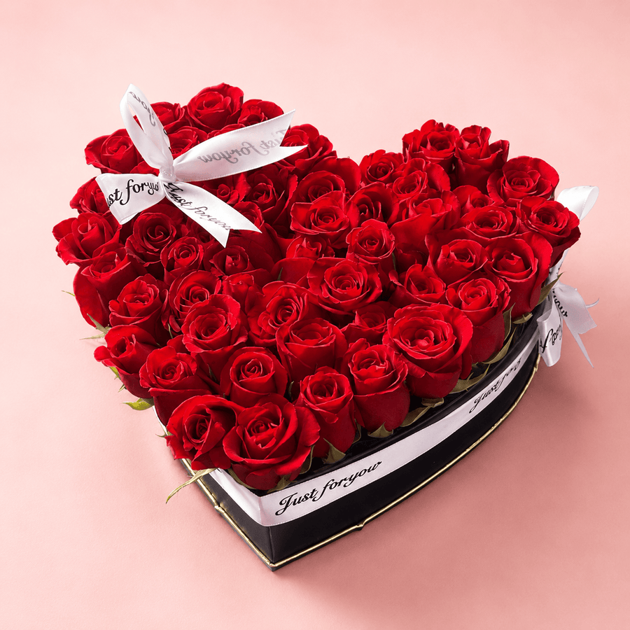 Blooms & Gifts Scarlet Noir 60 Red Roses Black Love Heart Box