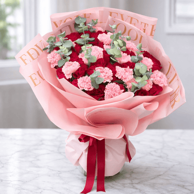 Blooms & Gifts Scarlett Mae Red Roses & Pink Carnations Bouquet