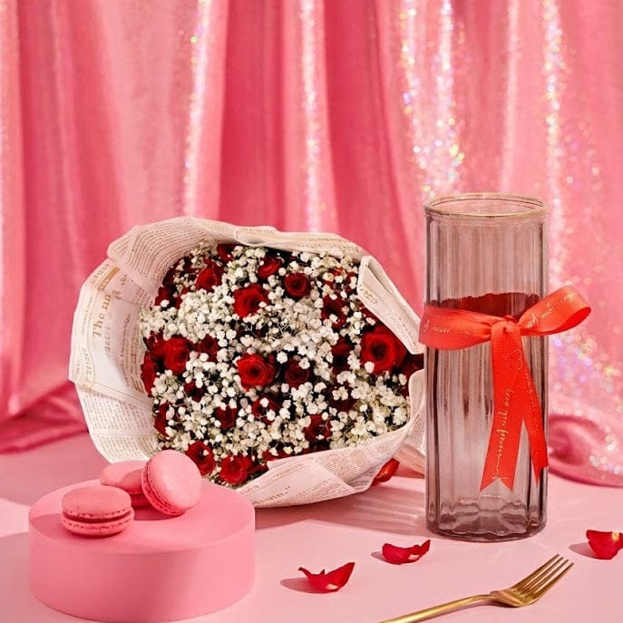 Blooms & Gifts Stop & Stare Red Roses & Gypsophila Vase Arrangement