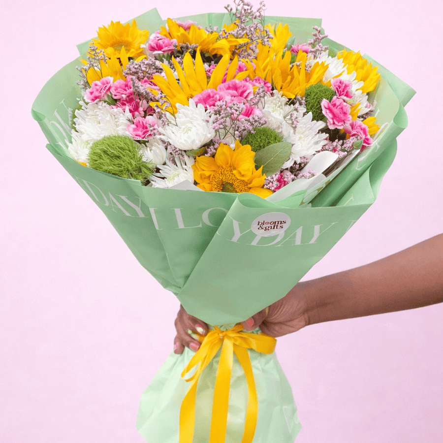 Blooms & Gifts Sunkissed Whispers Sunflowers & Pink Carnations Bouquet