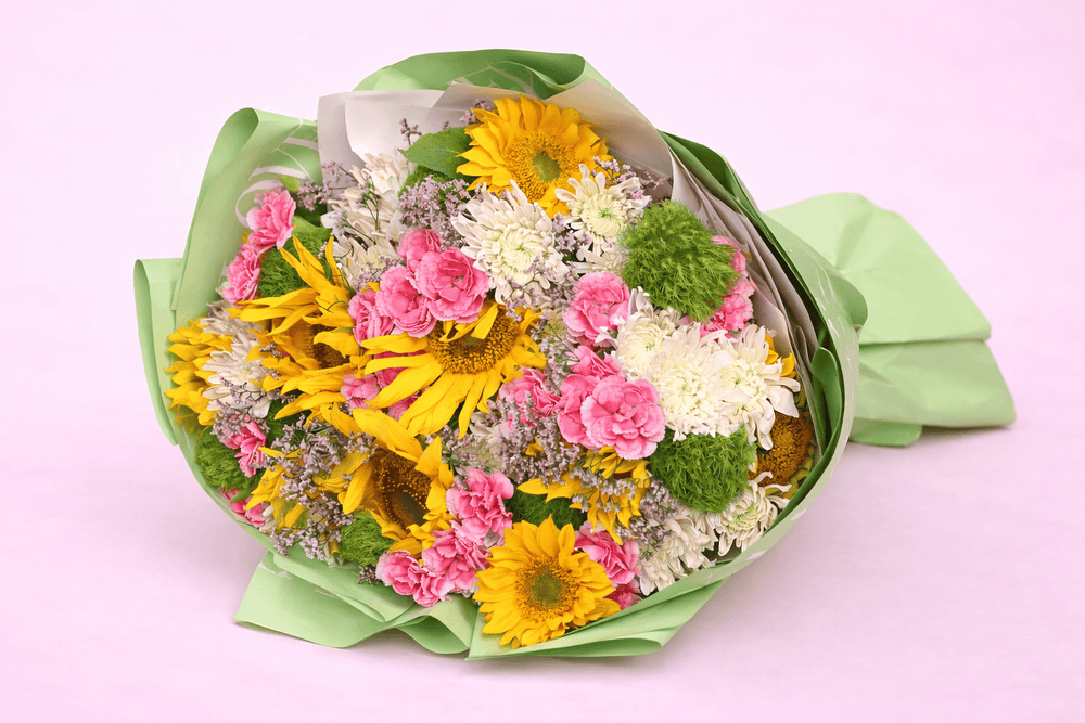 Blooms & Gifts Sunkissed Whispers Sunflowers & Pink Carnations Bouquet