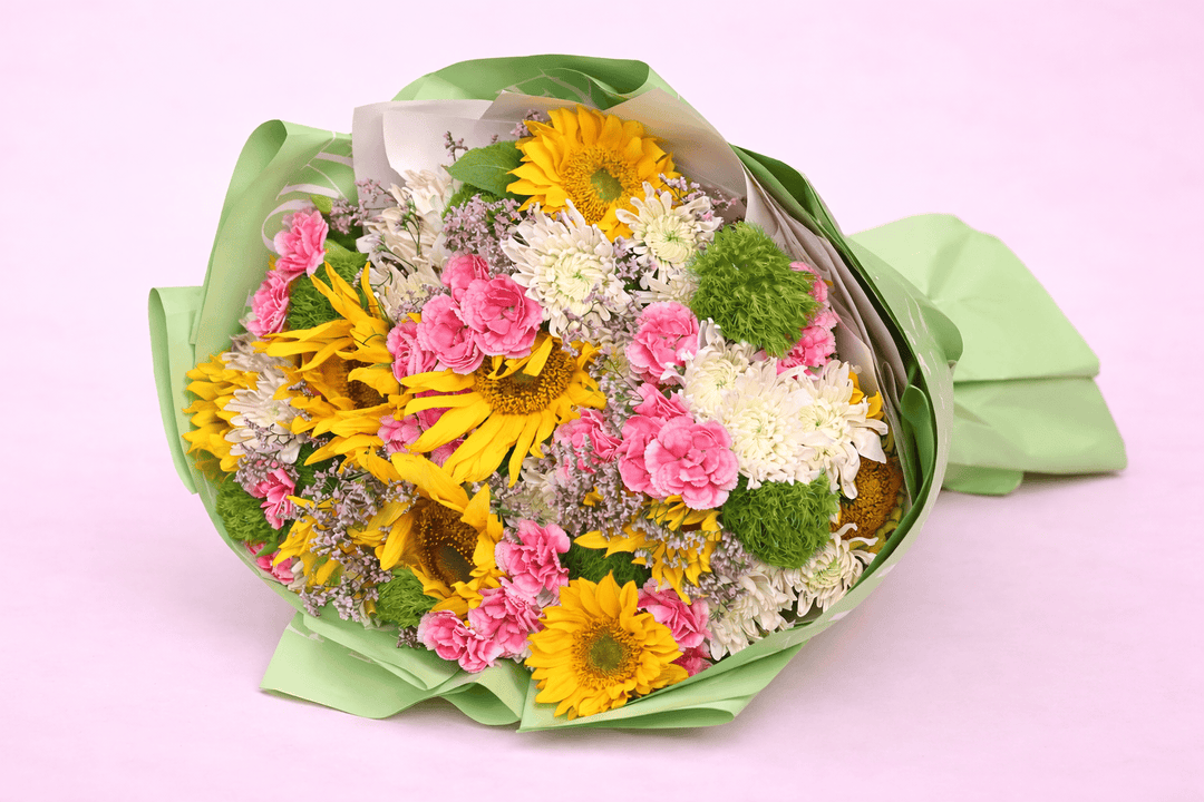 Blooms & Gifts Sunkissed Whispers Sunflowers & Pink Carnations Bouquet