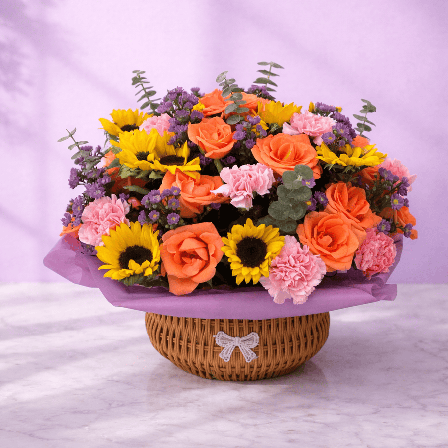 Blooms & Gifts Sunlit Garden Roses, Sunflowers & Carnations Basket