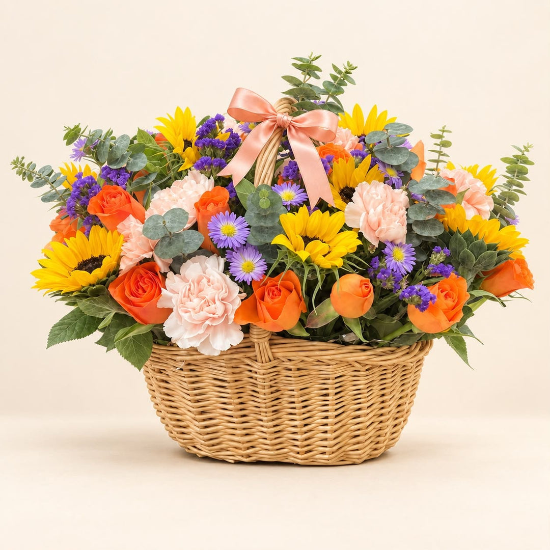 Blooms & Gifts Sunlit Garden Roses, Sunflowers & Carnations Basket