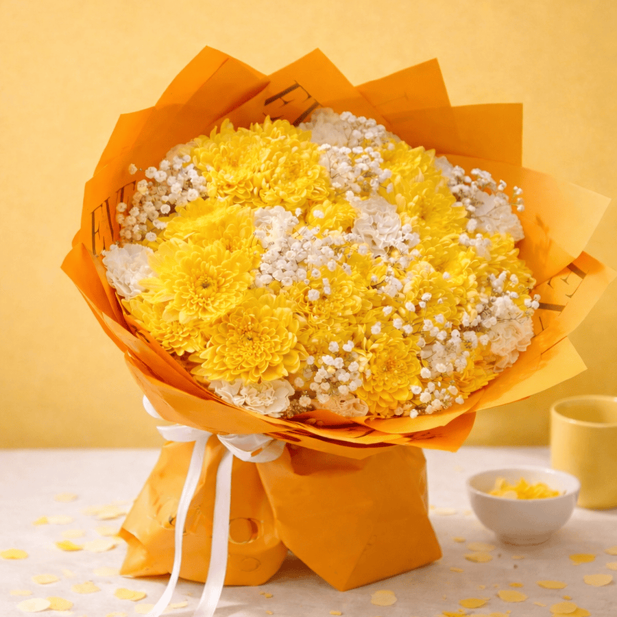 Blooms & Gifts Sunshine & Soft Whites Carnations & Mums Bouquet