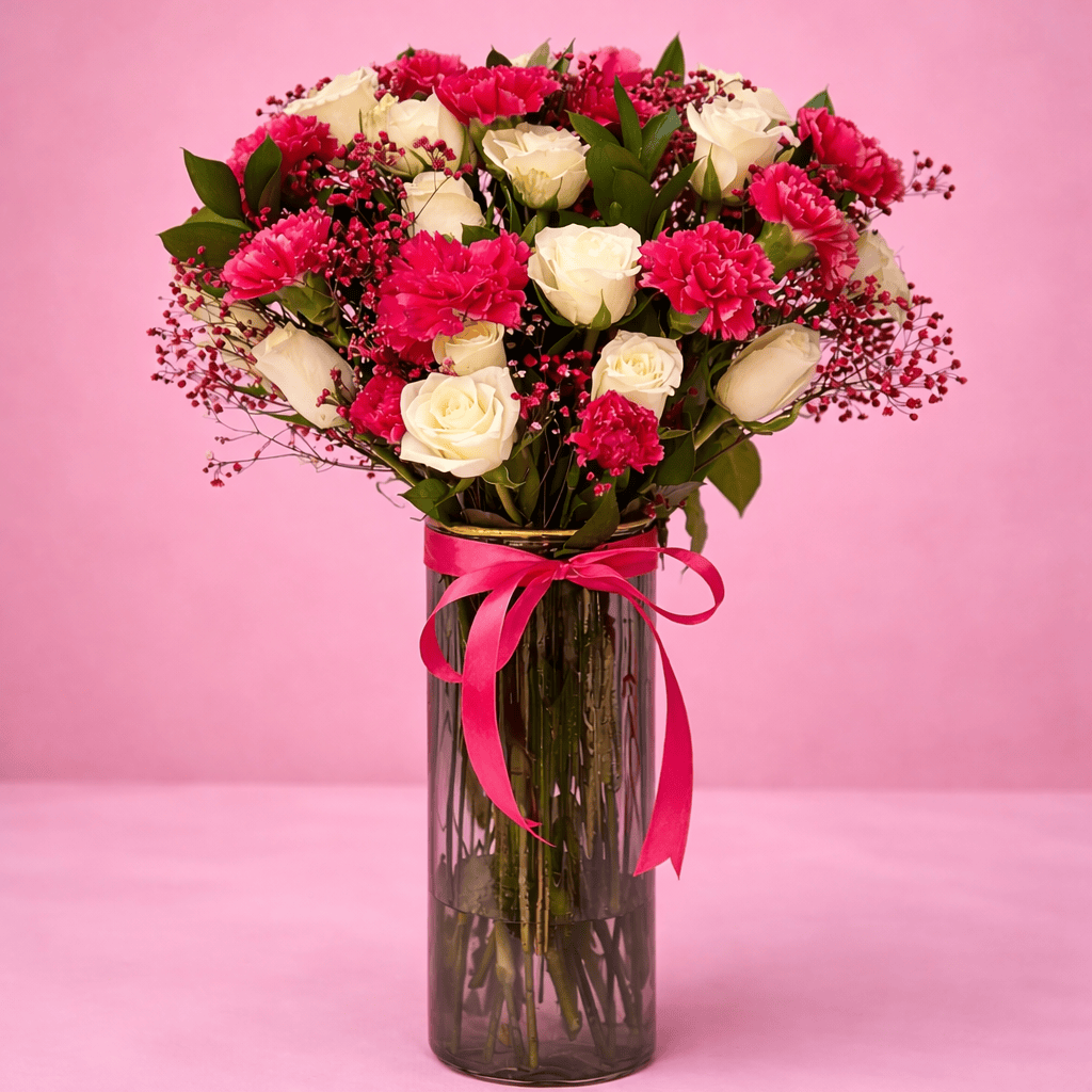 Blooms & Gifts Sweet Love Roses & Carnations Vase Arrangement