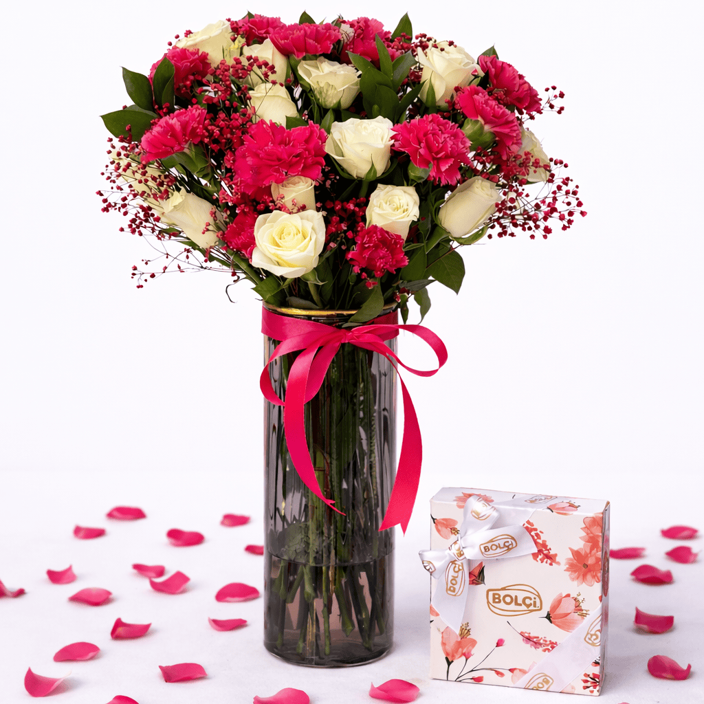 Blooms & Gifts Sweet Love Roses & Carnations Vase Arrangement